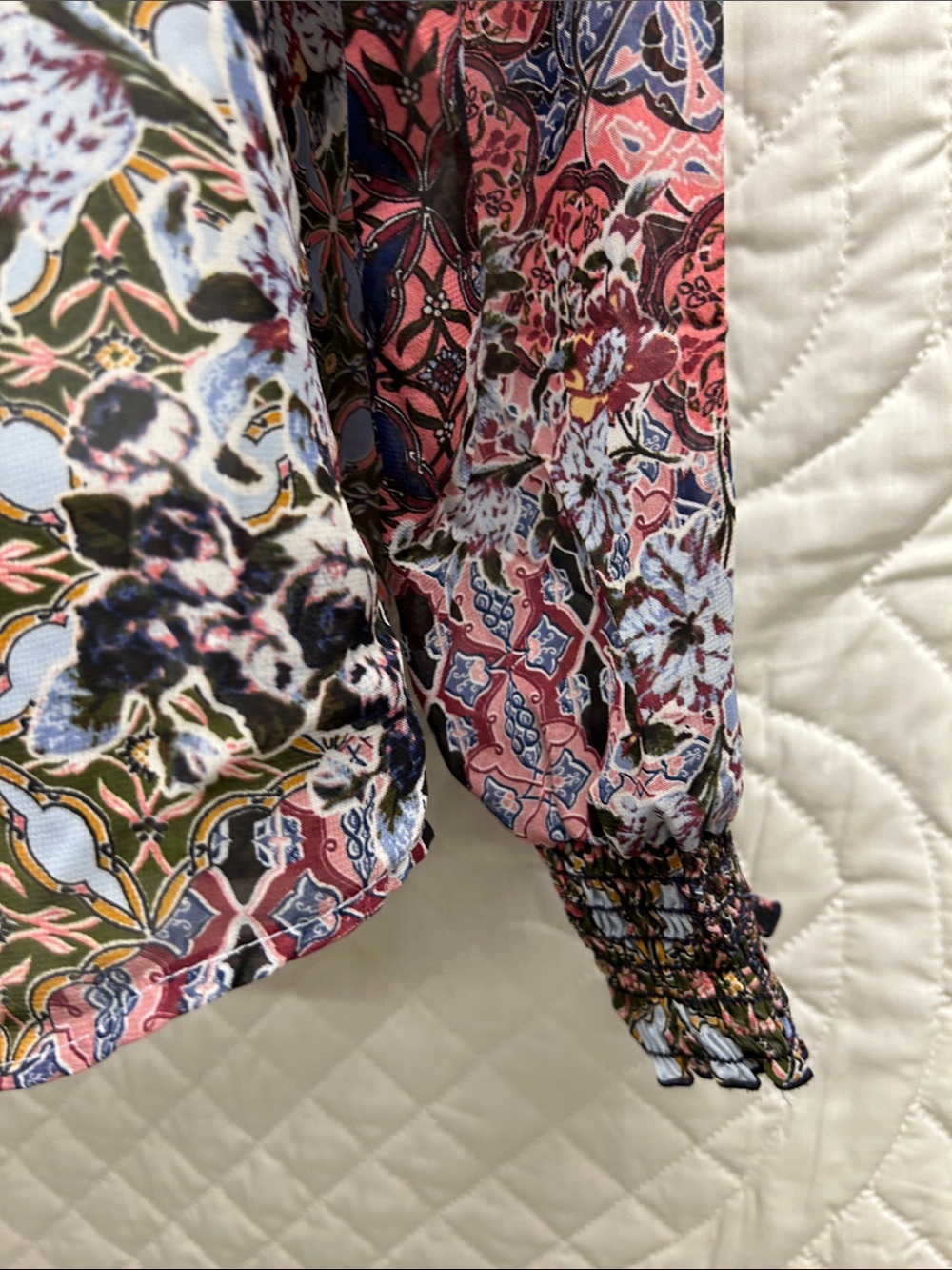 Posh Multicolor Floral Patchwork Ruffle-Collar Blouse - Picture 3 of 15